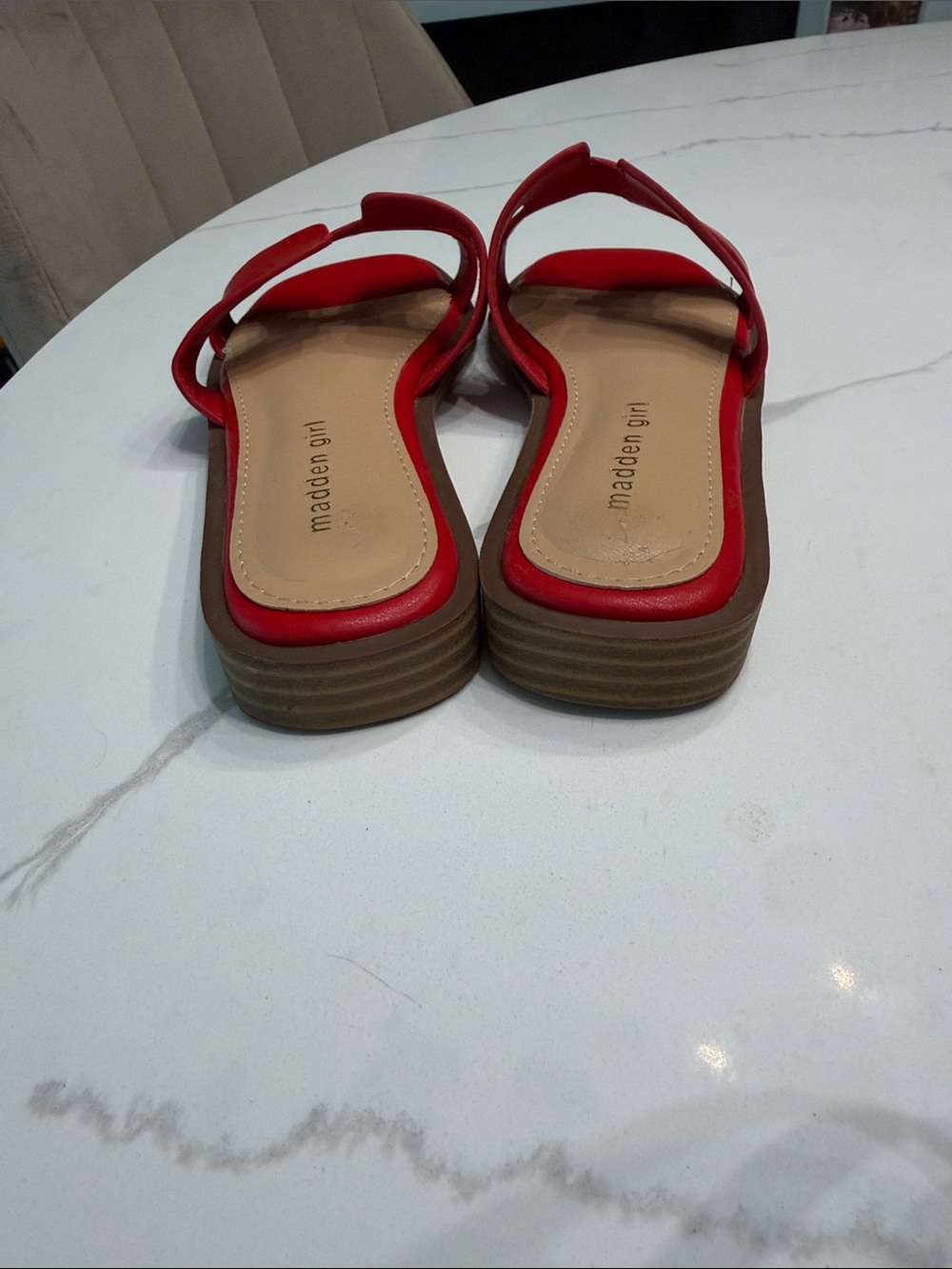 Madden Girl Red Open-Toe Slide Sandals - Picture 3 of 4